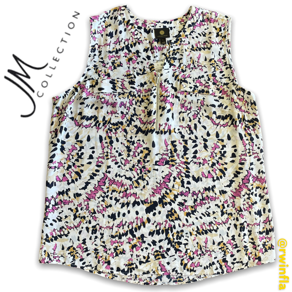 JM Collection Sleeveless Zip Front Top Geometric